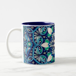 Blue dot art mandala Two-Tone coffee mug