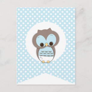 Blue Dot Baby Owl Party Flag Bunting Banner Postcard