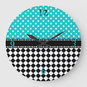Blue Dot Chequerboard Large Clock