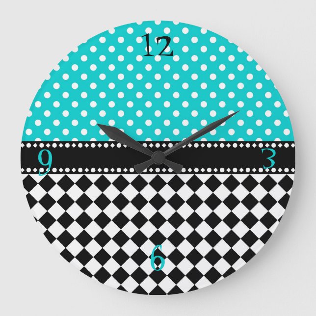 Blue Dot Chequerboard Large Clock (Front)