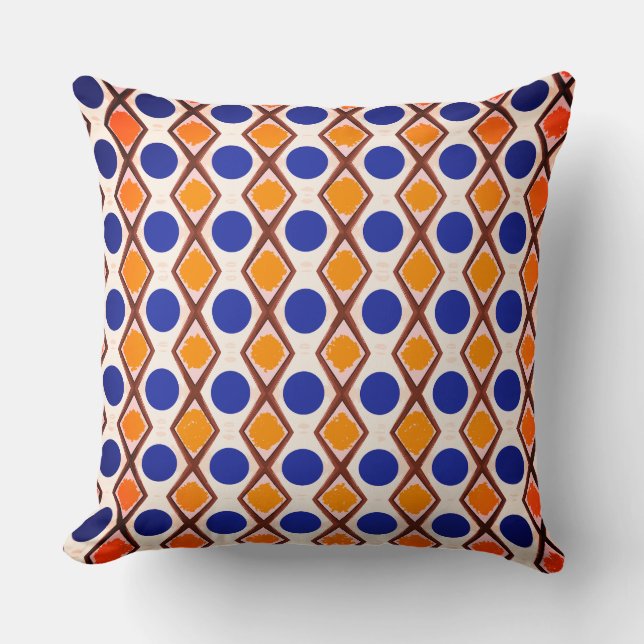 Blue Dots and Orange Paint  Cushion (Front)
