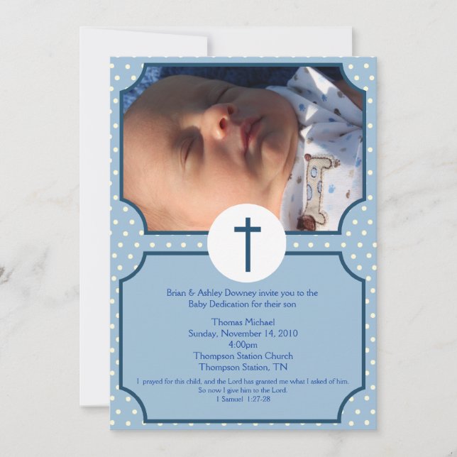 Blue Dots Baptism Baby Dedication 5x7 photo Invitation (Front)
