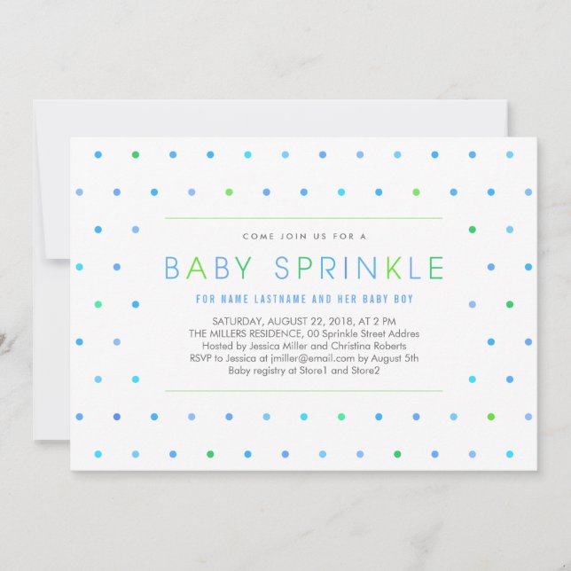 Blue Dots Boy Modern Clean Baby Sprinkle Invite (Front)
