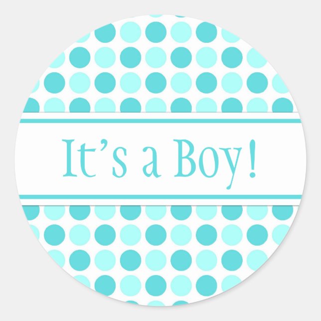 Blue Dots It's a Boy Baby Shower Stickers (Front)
