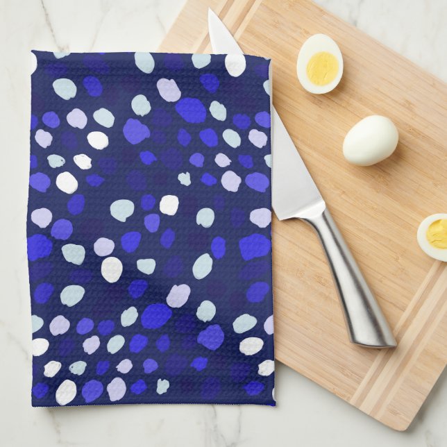Blue Dots Multi Coloured Fun Geometric Design Tea Towel (Quarter Fold)