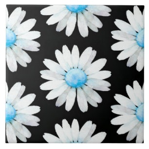 Blue Dotted Daisy's Ceramic Tile
