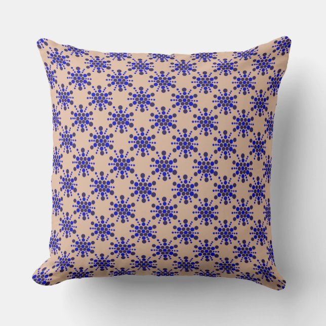 Blue dotted stars on taupe cushion (Front)