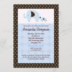Blue Dottie Elephant 5x7 Baby Shower Invitation