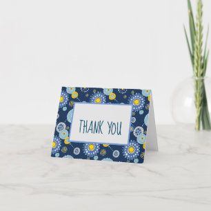 Blue Dotty Flower Print Thank You Notes