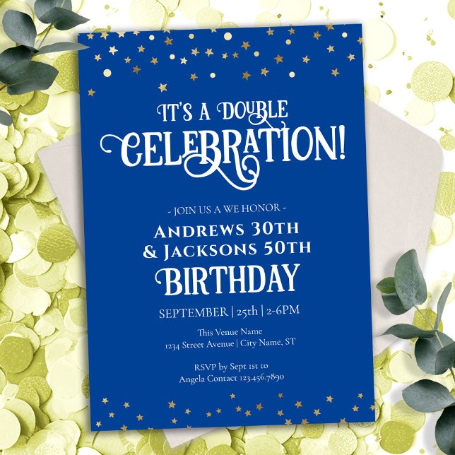 Blue Double Birthday Party Star Confetti  Invitation (Creator Uploaded)