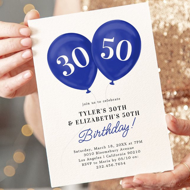 Blue Double Celebration Joint Birthday Party Invitation (Creator Uploaded)