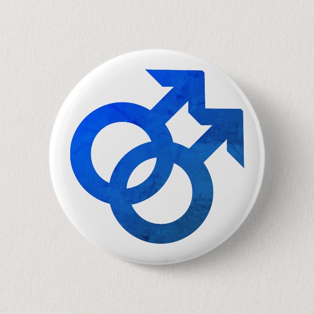 Blue Double Male symbol 6 Cm Round Badge (Front)