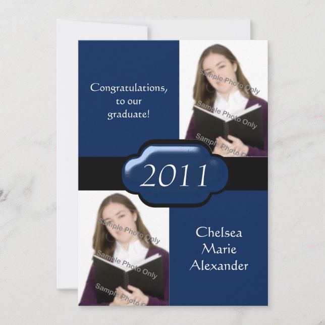 Blue Double Photo Graduation Party Invitation (Front)