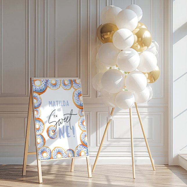 Blue doughnut 1st birthday party welcome sign (Creator Uploaded)