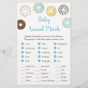 Blue Doughnut Baby Shower Animal Match Game