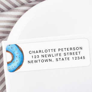 Blue Doughnut Baby Sprinkle Return Address  Label