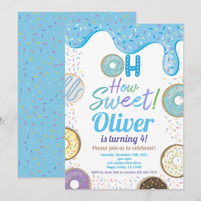 Blue Doughnut Boy Kid Birthday Party Any Age Invitation (Front/Back)