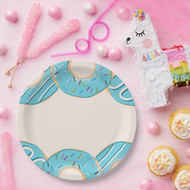 Blue Doughnut Delight  Paper Plate (Party)
