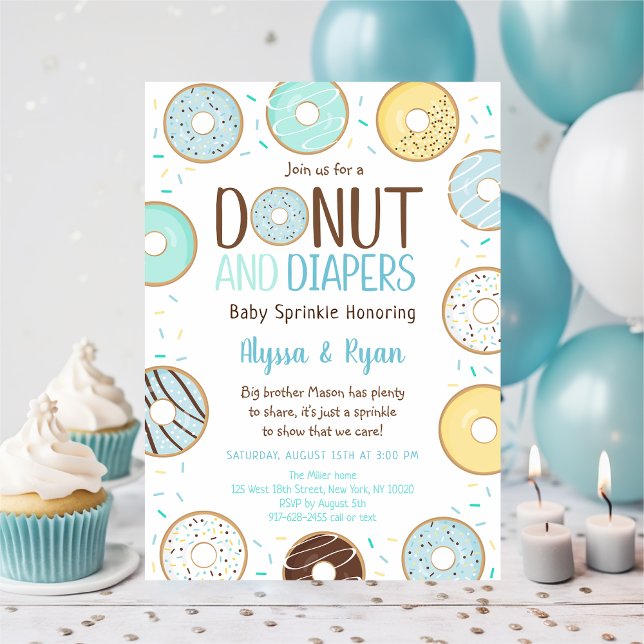 Blue Doughnut & Diapers Baby Sprinkle Invitation (Creator Uploaded)