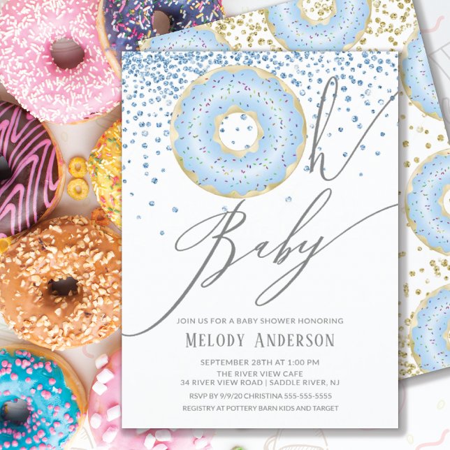 Blue Doughnut Oh Baby Boys Baby Shower Invitation (Creator Uploaded)