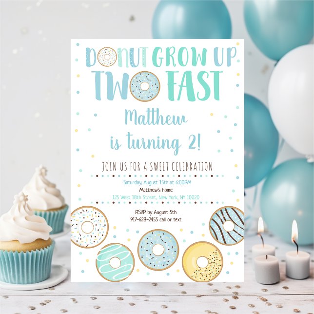 Blue Doughnut Second Birthday Invitation (Creator Uploaded)