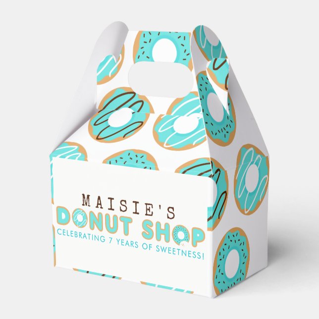 Blue Doughnut Shop Birthday Party Favour Box (Front Side)