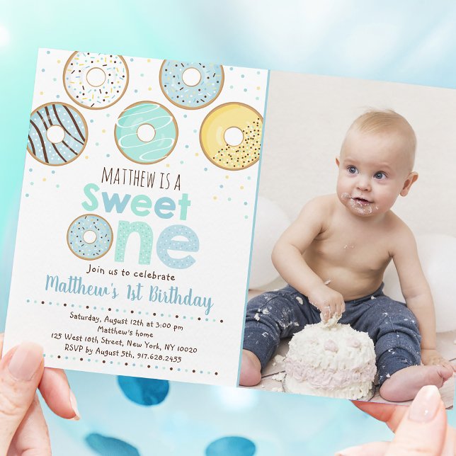 Blue Doughnut Sweet One First Birthday Invitation (Creator Uploaded)