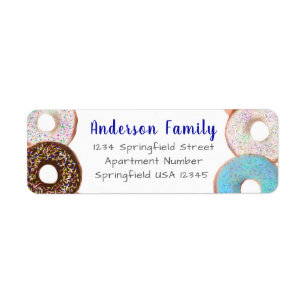 Blue Doughnut Theme Family Name Custom Return Addr Address Label