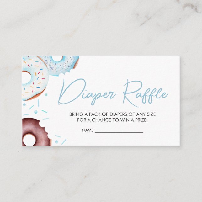 Blue Doughnuts and Diapers Baby Shower Diaper Raff Enclosure Card (Front)
