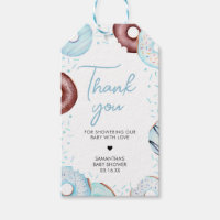 Blue Doughnuts and Diapers Baby Shower Favour Tags