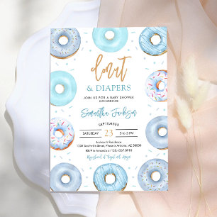 Blue Doughnuts and Diapers Baby Shower Invitation