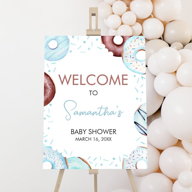 Blue Doughnuts and Diapers Welcome Sign (Donuts and Diapers Baby Shower Welcome Sign)