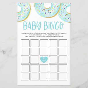 Blue Doughnuts Baby Shower Bingo Game Card