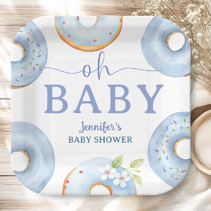 Blue Doughnuts Baby Shower Brunch Paper Plate
