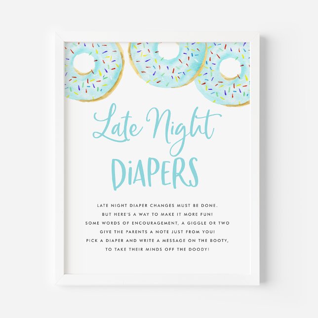 Blue Doughnuts Baby Shower Late Night Diapers Game Poster (Creator Uploaded)