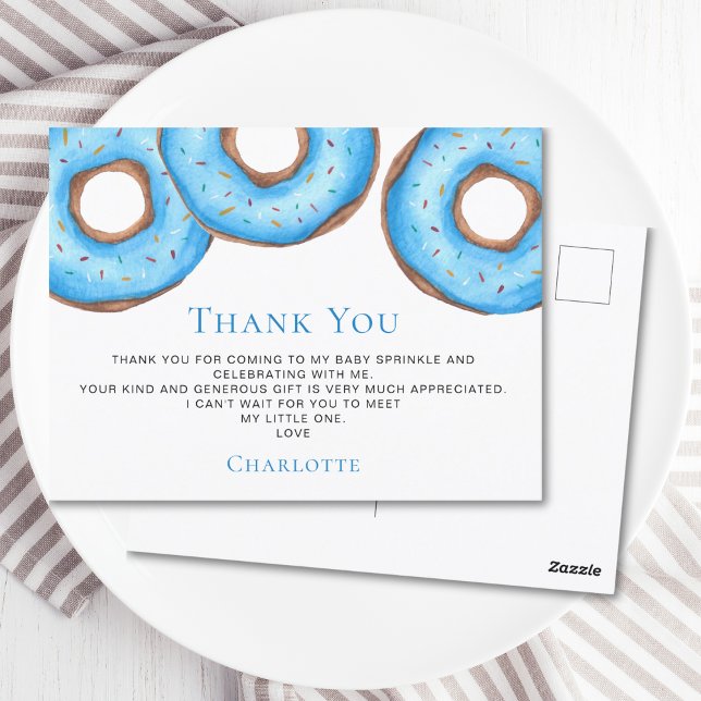 Blue Doughnuts Baby Sprinkle Thank You Postcard (Creator Uploaded)