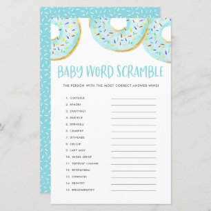 Blue Doughnuts Baby Word Scramble Baby Shower Game