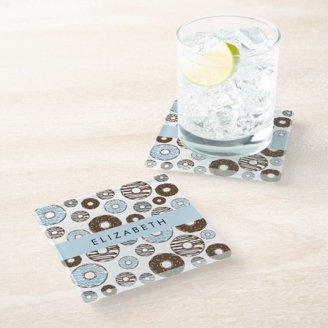 Blue Doughnuts, Brown Doughnuts, Sprinkles, Your N Glass Coaster (Angled)