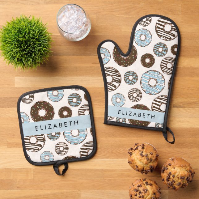 Blue Doughnuts, Brown Doughnuts, Sprinkles, Your N Oven Mitt & Pot Holder Set (Top Down)