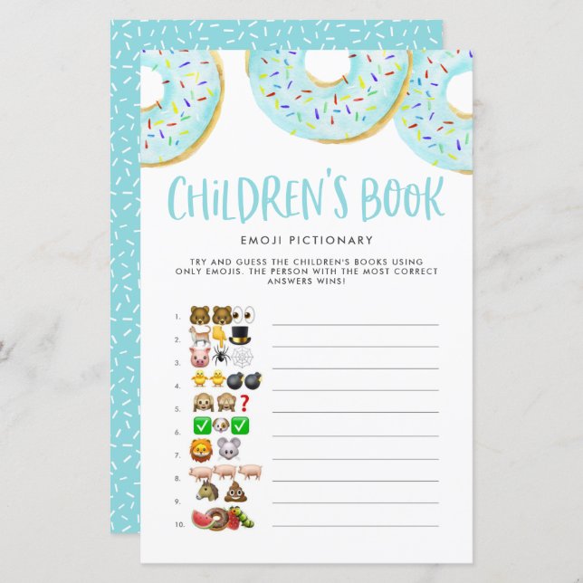 Blue Doughnuts Emoji Children's Book Baby Shower G (Front/Back)