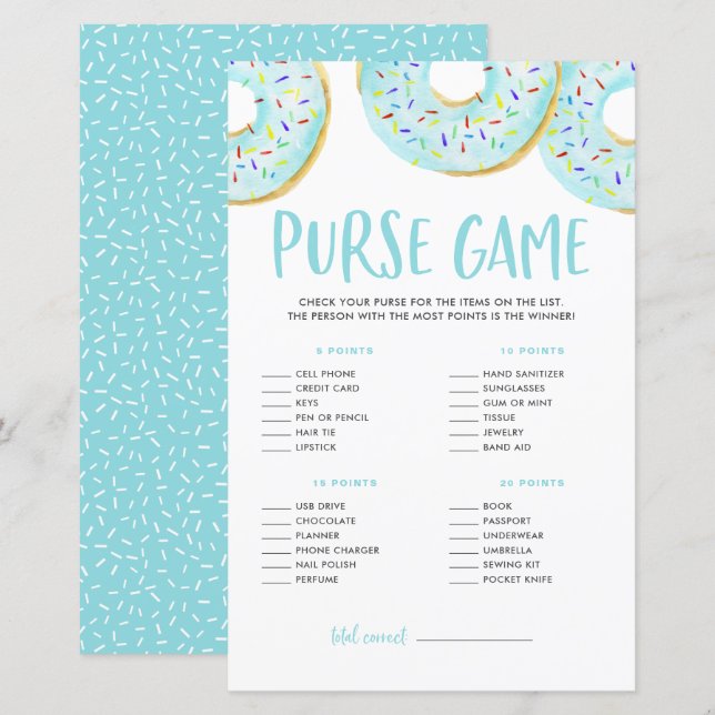 Blue Doughnuts What's In Your Purse Baby Shower Ga (Front/Back)