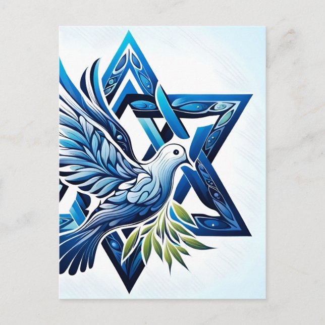 Blue Dove and Star of David Peace Postcard (Front)
