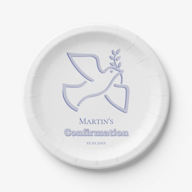 blue dove Confirmation Paper Plate (Front)