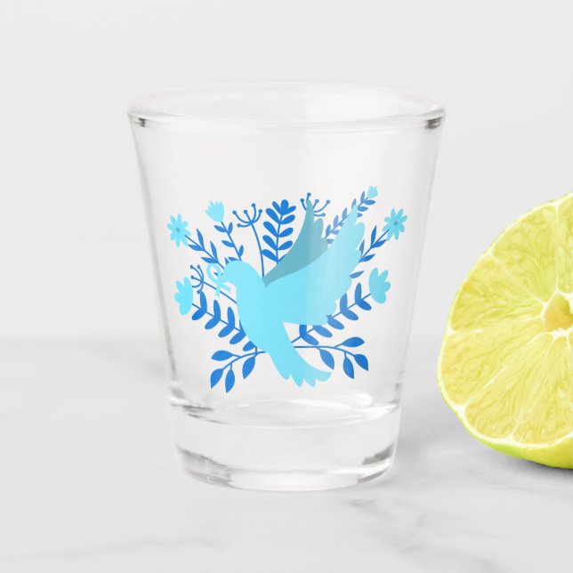 Blue dove of Peace Shot Glass (Front)