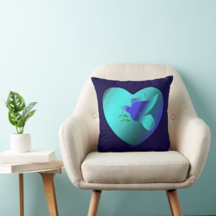 Blue Dove of the Sky Heart Cushion