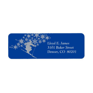 Blue Downhill Snow Ski Return Address Label