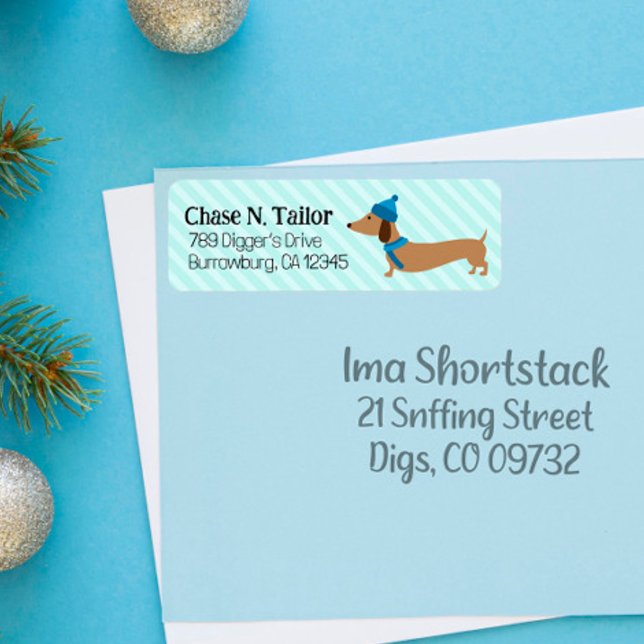 Blue Doxie Christmas Card Address Labels  (
Dachshund Christmas address labels
)
