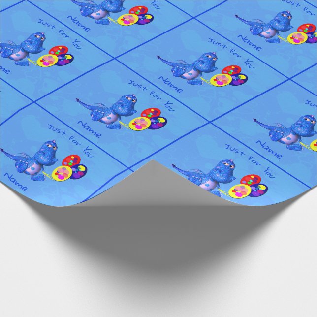 Blue Dragon And Balloons Personalised Birthday Wrapping Paper (Corner)