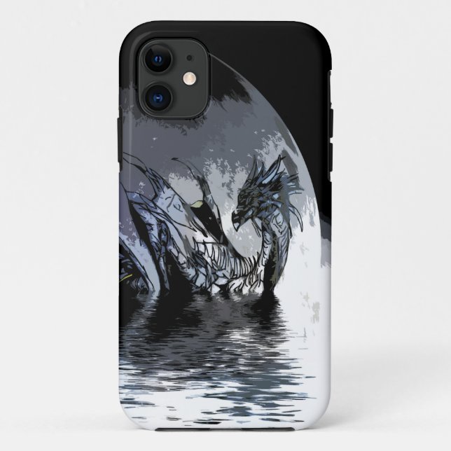 Blue Dragon and Moon Illustration iPhone Case (Back)