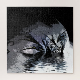Blue Dragon and Moon Illustration  Jigsaw Puzzle
